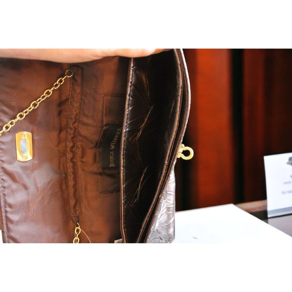 NWT Jessica M'Clintock Brown Faux Patent Leather Envelope Clutch Evening Bag - Picture 6 of 9